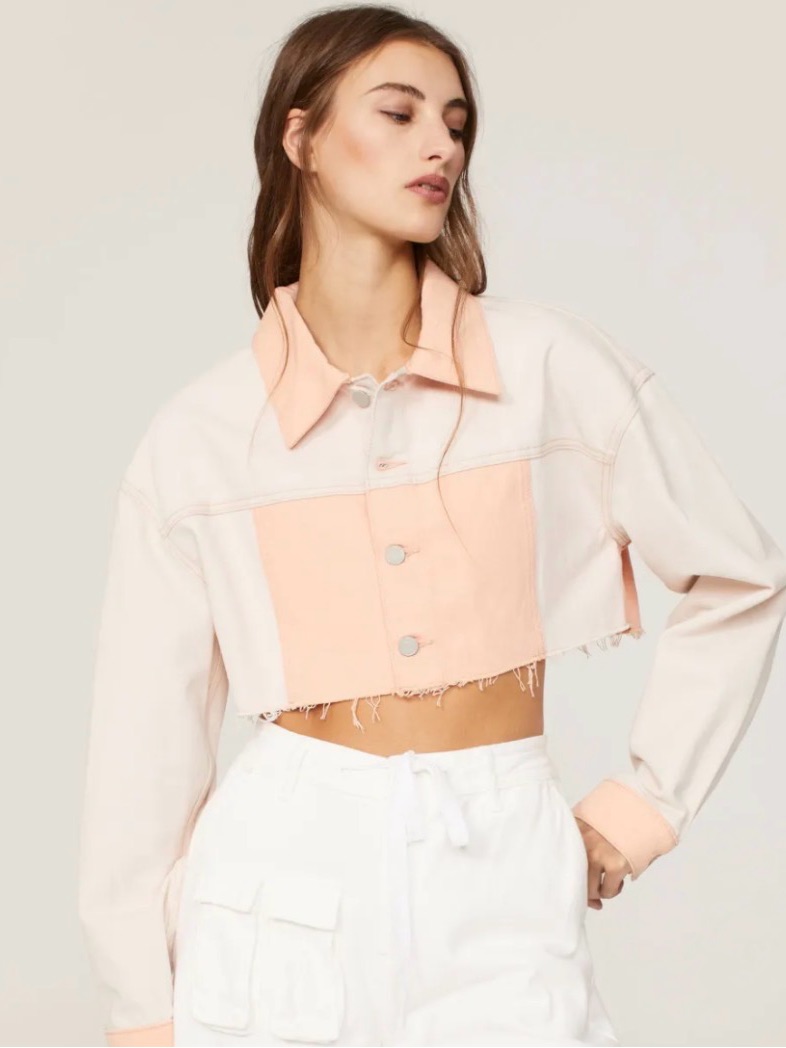 Hudson Jeans Two-Tone Pink & Cream Cropped Denim Jacket